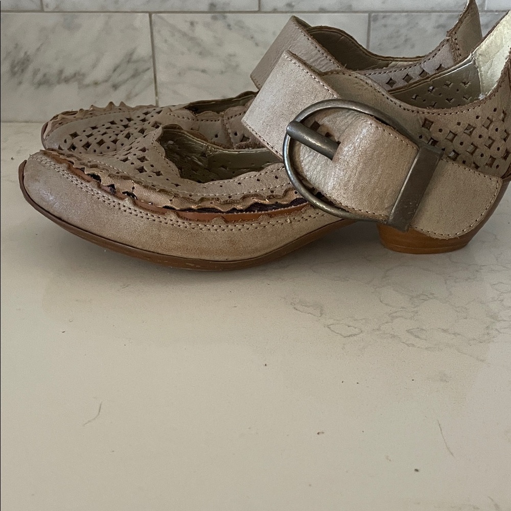 Rieker Beige Women's Flats with Buckle Accent